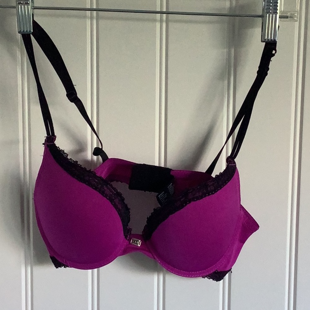 3/$20 XOXO Magenta and black lace bra 34b